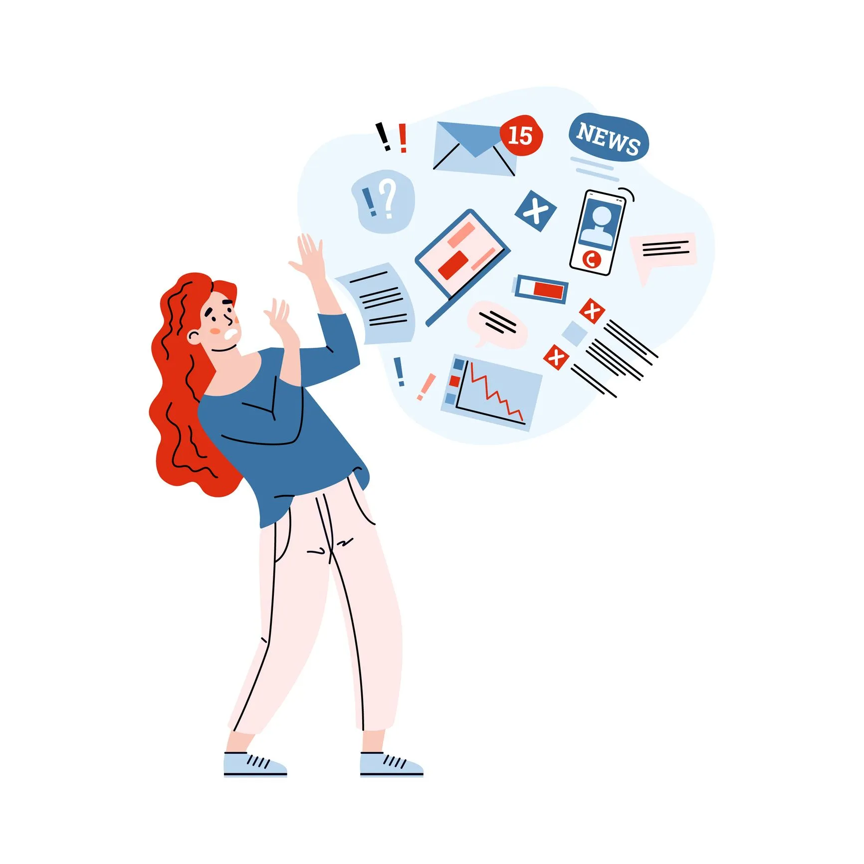 Illustration of a person surrounded by notifications