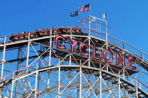 Roller coaster against a blue sky